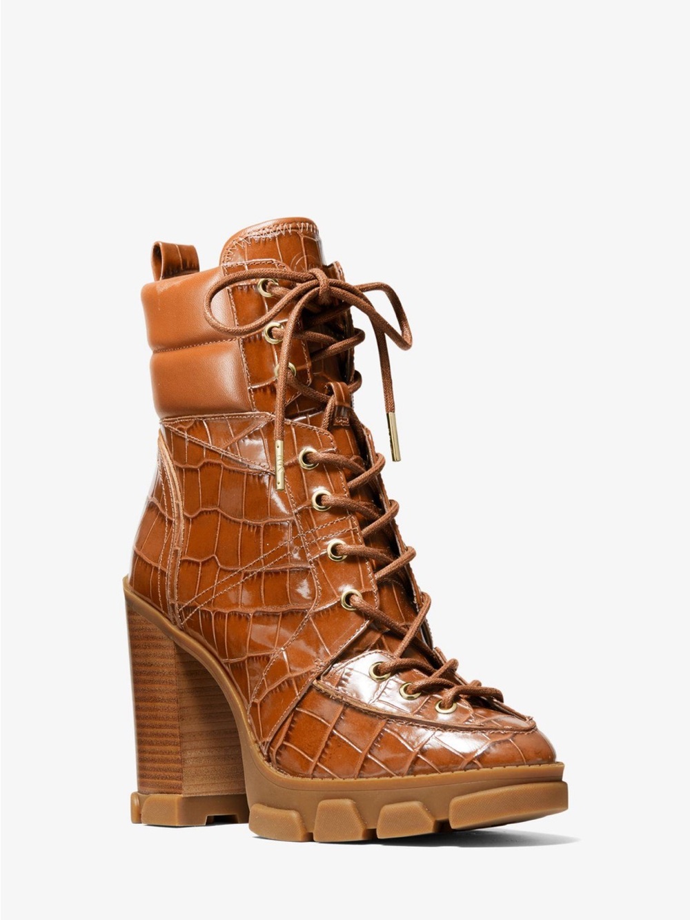 Michael Kors Tan Leather Lace-Up Heeled Boots